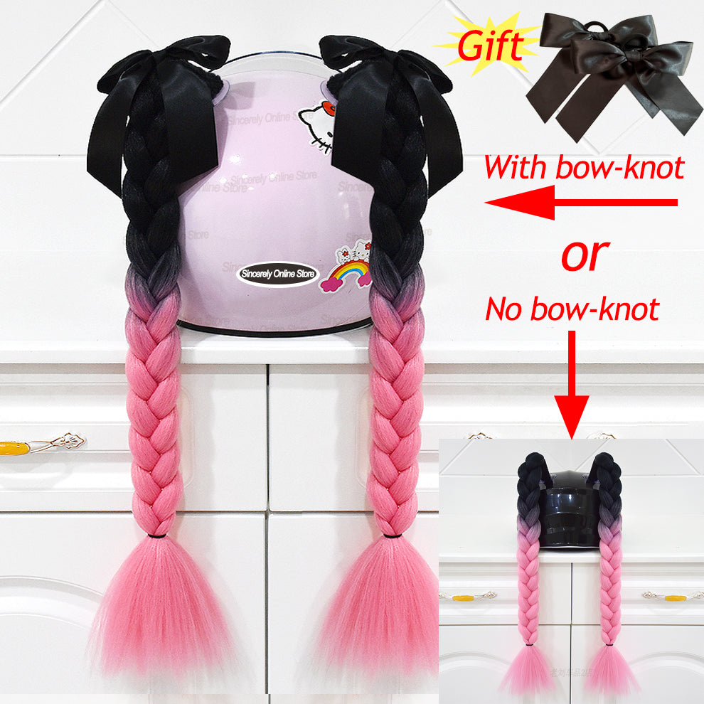 Twist Dual Pigtail Wig for Motorcycle Helmet, Women Braided Hairpiece with Sucker Attachment for Motorbike Helmets