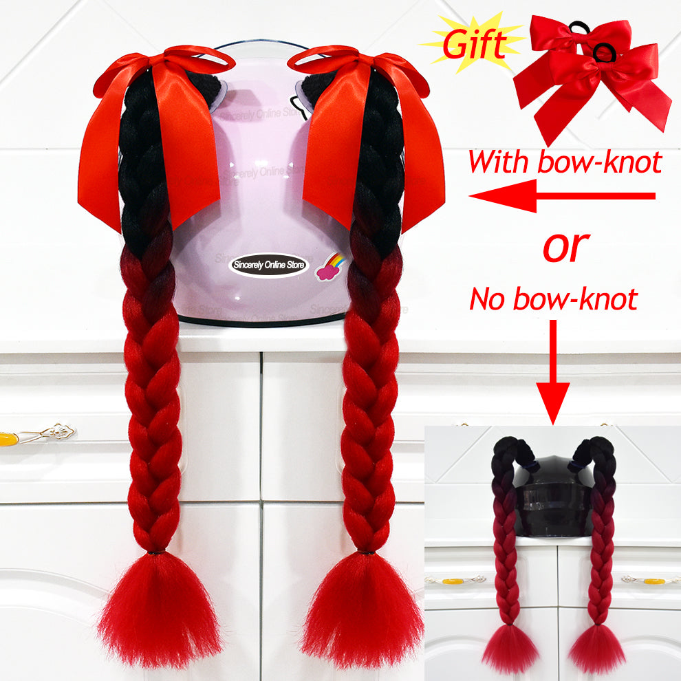 Twist Dual Pigtail Wig for Motorcycle Helmet, Women Braided Hairpiece with Sucker Attachment for Motorbike Helmets