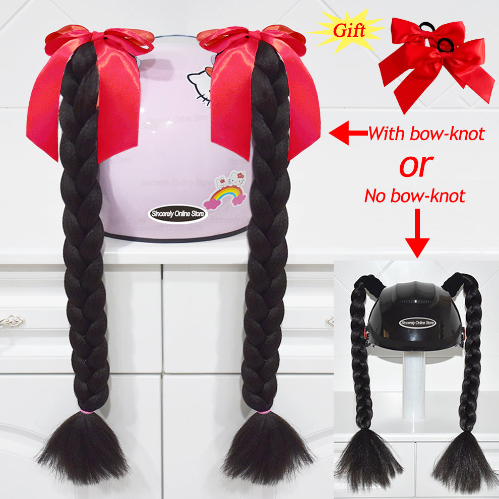 Twist Dual Pigtail Wig for Motorcycle Helmet, Women Braided Hairpiece with Sucker Attachment for Motorbike Helmets