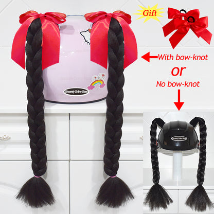 Twist Dual Pigtail Wig for Motorcycle Helmet, Women Braided Hairpiece with Sucker Attachment for Motorbike Helmets