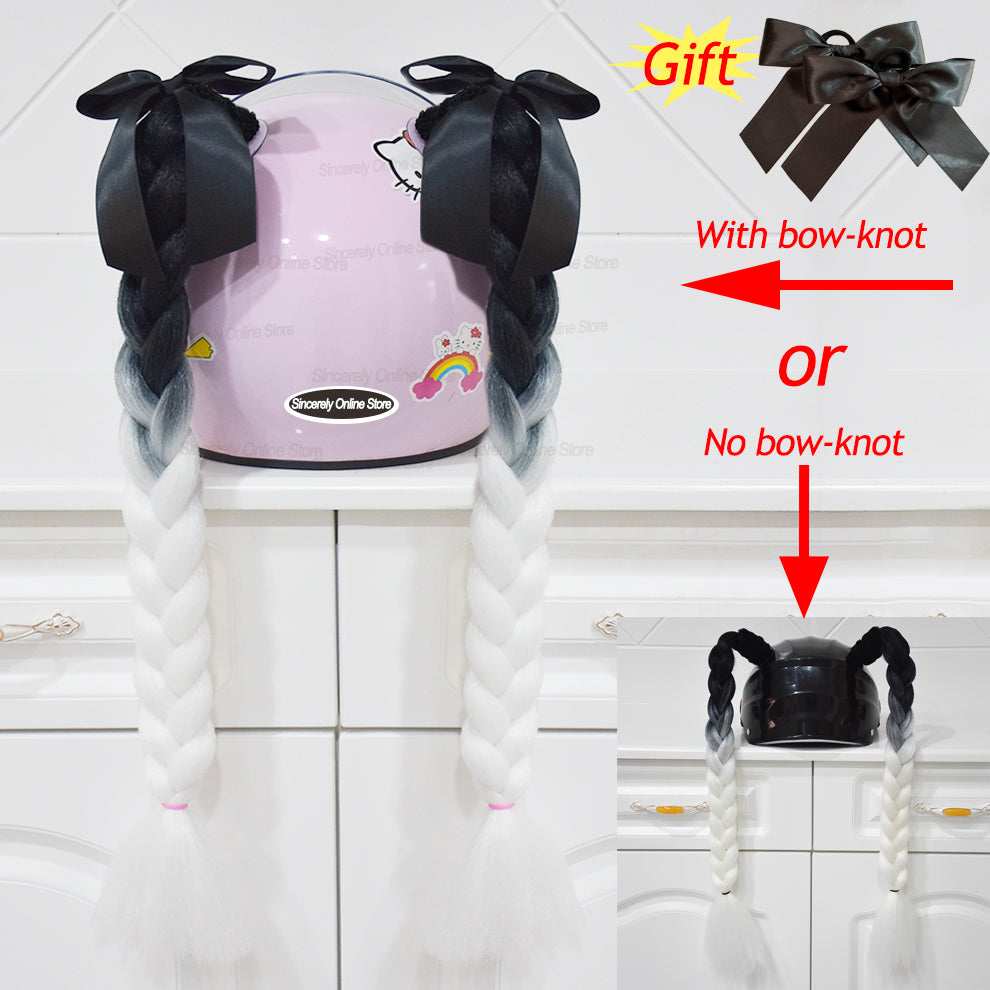 Twist Dual Pigtail Wig for Motorcycle Helmet, Women Braided Hairpiece with Sucker Attachment for Motorbike Helmets