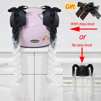 Twist Dual Pigtail Wig for Motorcycle Helmet, Women Braided Hairpiece with Sucker Attachment for Motorbike Helmets