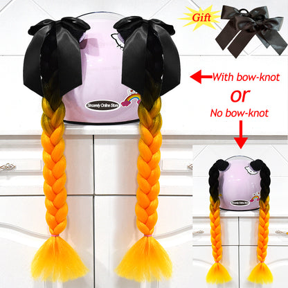 Twist Dual Pigtail Wig for Motorcycle Helmet, Women Braided Hairpiece with Sucker Attachment for Motorbike Helmets