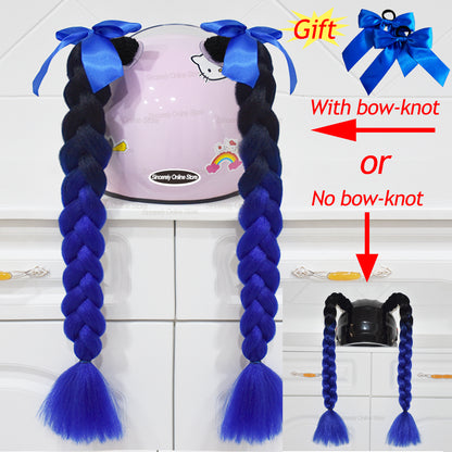 Twist Dual Pigtail Wig for Motorcycle Helmet, Women Braided Hairpiece with Sucker Attachment for Motorbike Helmets