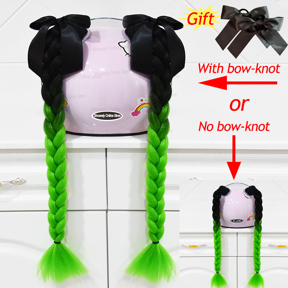 Twist Dual Pigtail Wig for Motorcycle Helmet, Women Braided Hairpiece with Sucker Attachment for Motorbike Helmets