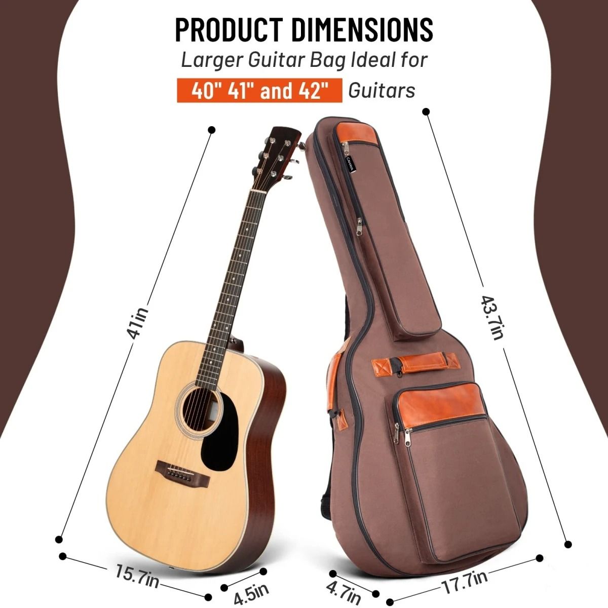 Waterproof Acoustic Guitar Bag 41 Inch with Padded Double Straps