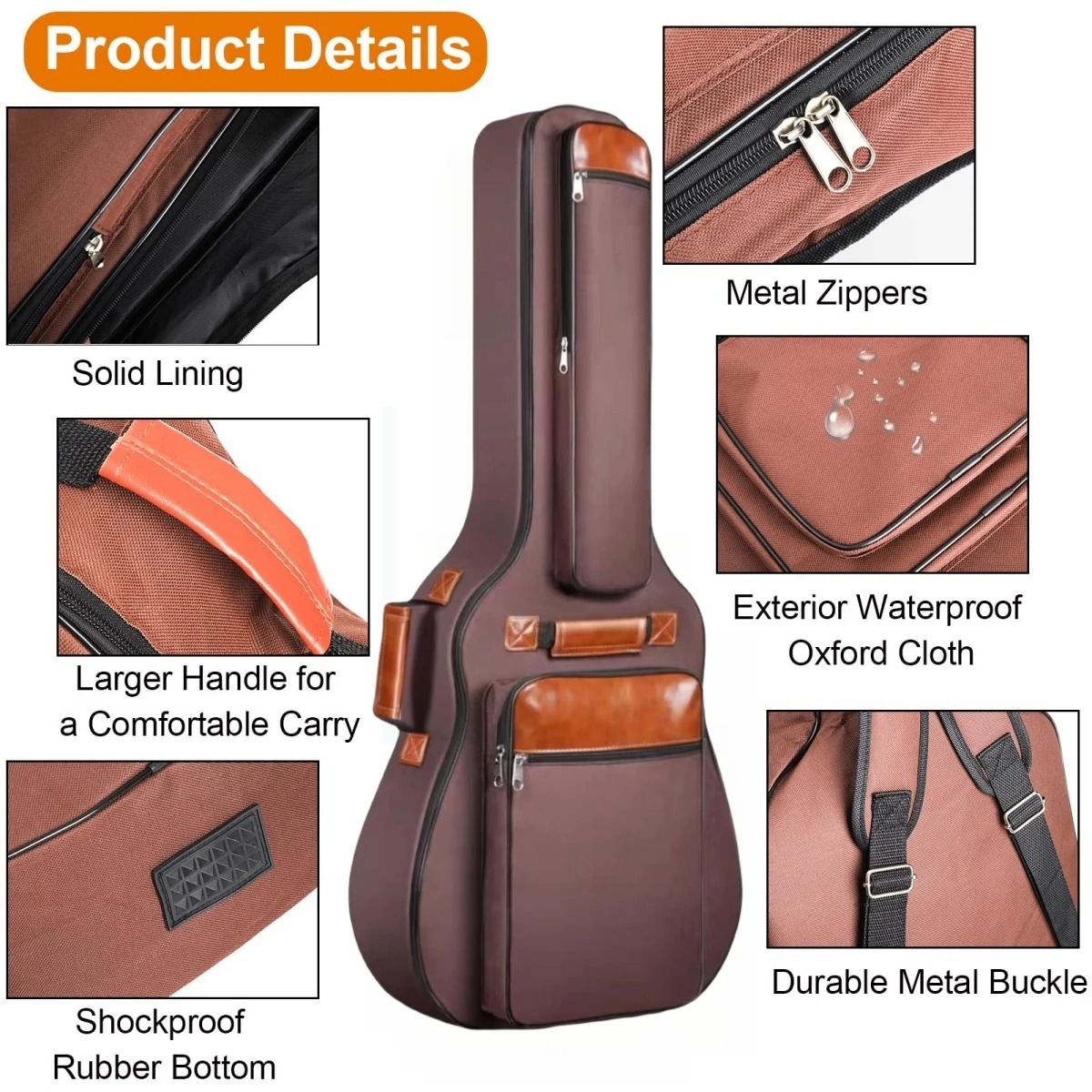 Waterproof Acoustic Guitar Bag 41 Inch with Padded Double Straps