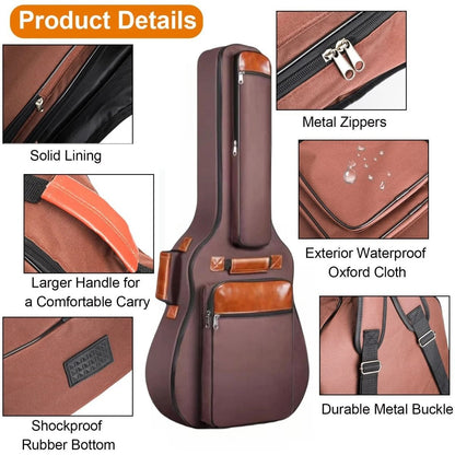 Waterproof Acoustic Guitar Bag 41 Inch with Padded Double Straps