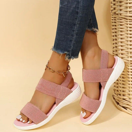 Women's Knit Slip-On Wedge Sandals – Lightweight, Elastic & Comfy for Summer