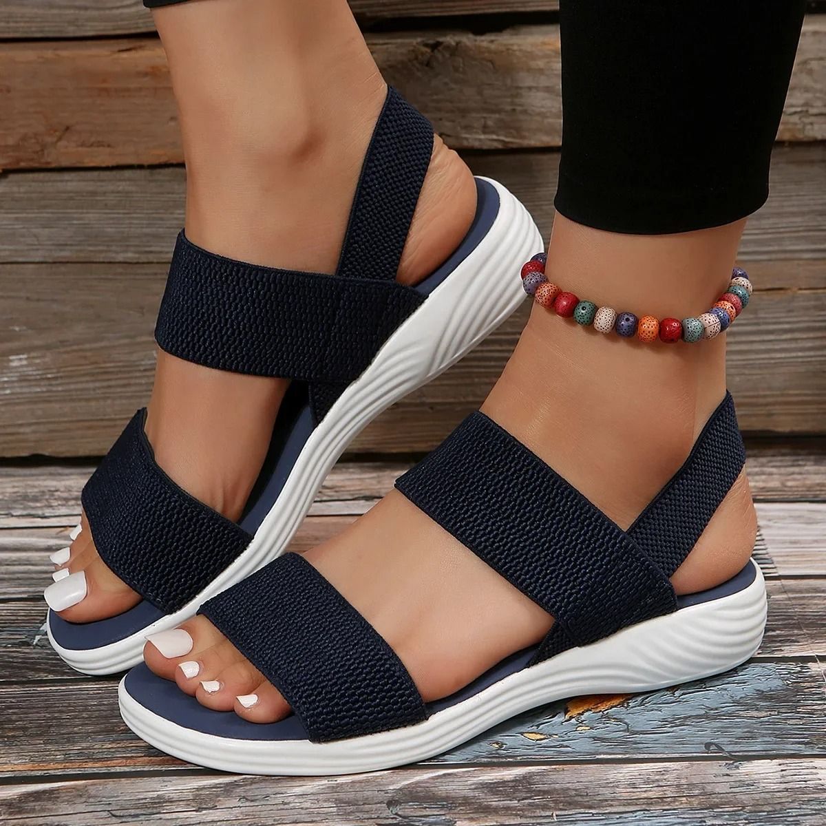 Women's Knit Slip-On Wedge Sandals – Lightweight, Elastic & Comfy for Summer