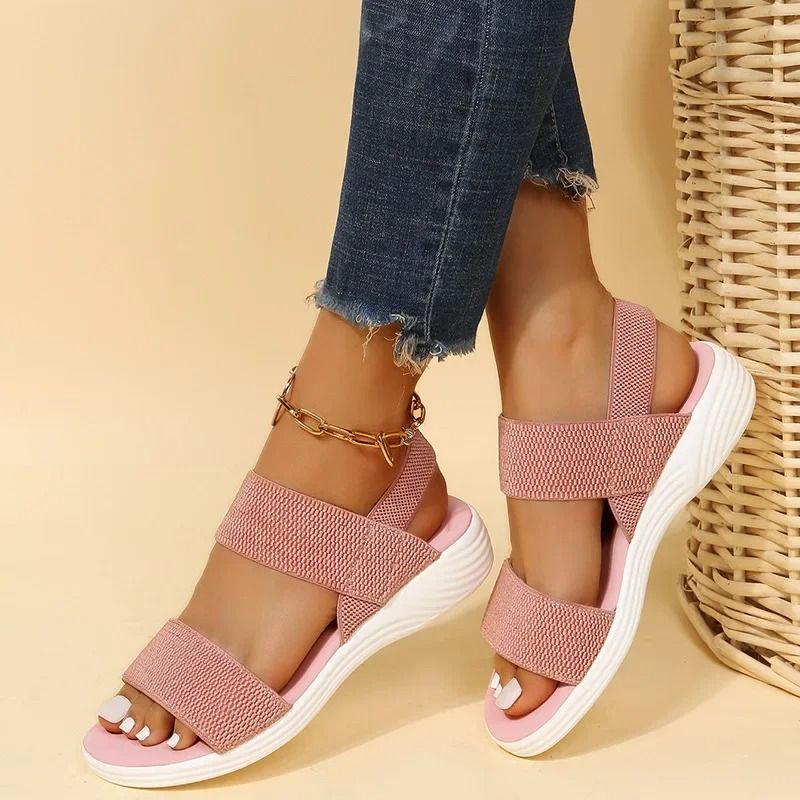 Women's Knit Slip-On Wedge Sandals – Lightweight, Elastic & Comfy for Summer