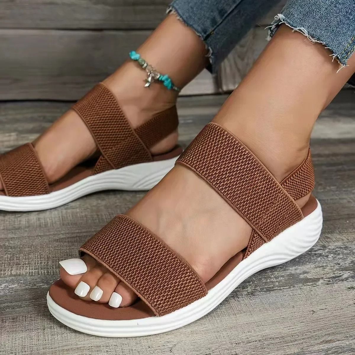 Women's Knit Slip-On Wedge Sandals – Lightweight, Elastic & Comfy for Summer