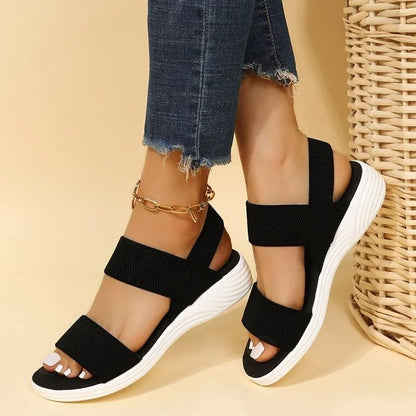 Women's Knit Slip-On Wedge Sandals – Lightweight, Elastic & Comfy for Summer