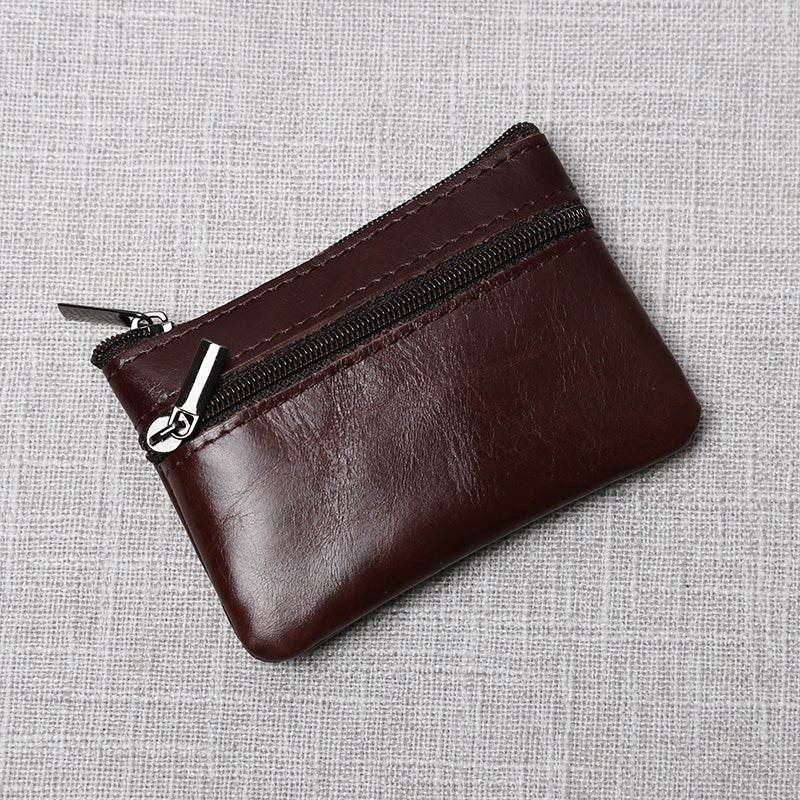 Handmade Leather Mini Coin Purse, Unisex First Layer Cowhide Zipper Wallet, Portable Retro Small Key Holder Pouch