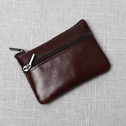 Handmade Leather Mini Coin Purse, Unisex First Layer Cowhide Zipper Wallet, Portable Retro Small Key Holder Pouch