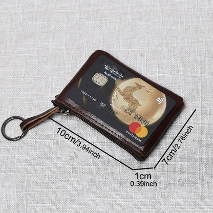 Handmade Leather Mini Coin Purse, Unisex First Layer Cowhide Zipper Wallet, Portable Retro Small Key Holder Pouch