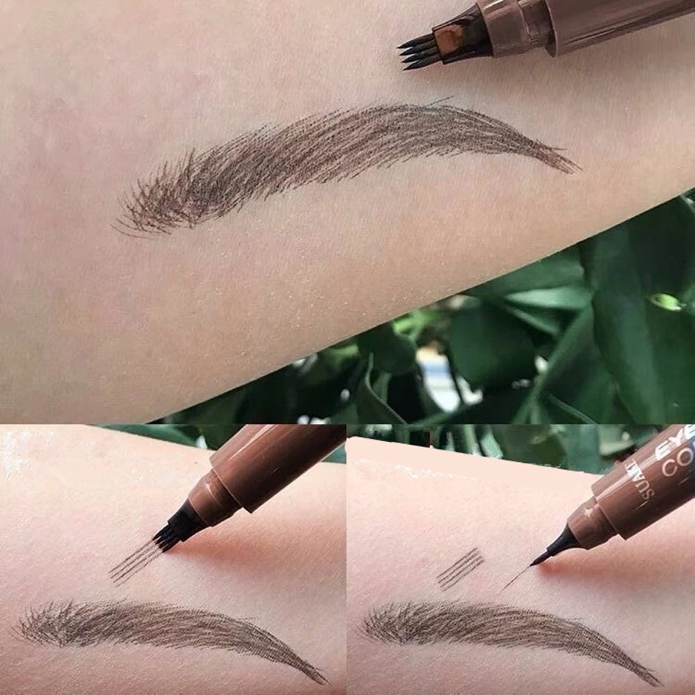 4D Microblading Eyebrow Pen – 4 Forks Tip Waterproof Eyebrow Tattoo Pencil, Long-Lasting Fine Sketch Liquid Brow Makeup