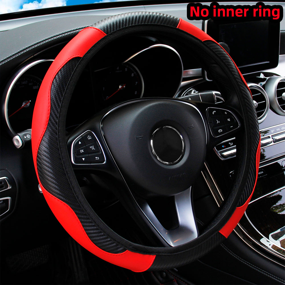 Premium PU Leather Carbon Fiber Car Steering Wheel Cover – Fits 14.5-15 Inches (No Inner Ring)