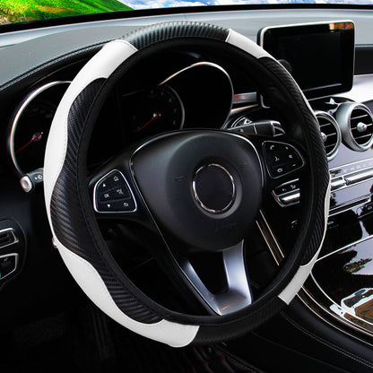 Premium PU Leather Carbon Fiber Car Steering Wheel Cover – Fits 14.5-15 Inches (No Inner Ring)
