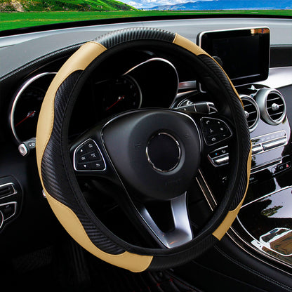 Premium PU Leather Carbon Fiber Car Steering Wheel Cover – Fits 14.5-15 Inches (No Inner Ring)
