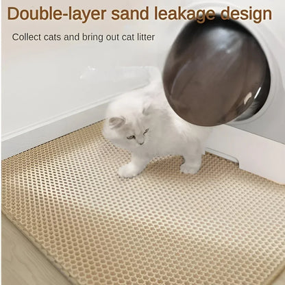 Double Layer EVA Cat Litter Mat, Large Hole Anti-Slip Sand Bowl Filter Mat for Cats, Reusable Litter Pad for Cat