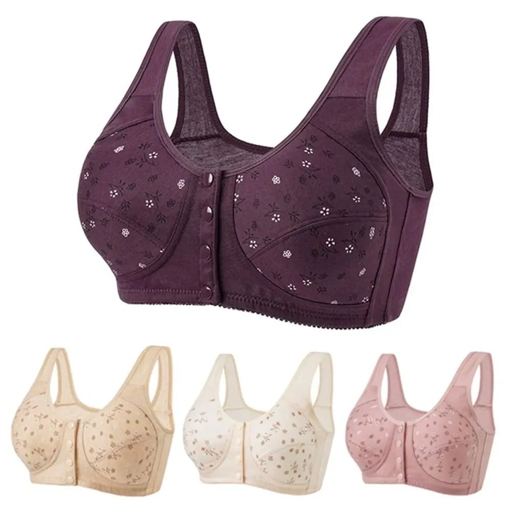 Comfortable Front Closure Cotton Bras for Older Women with Breathable No Wire Support and Plus Size Fit