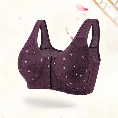 Comfortable Front Closure Cotton Bras for Older Women with Breathable No Wire Support and Plus Size Fit