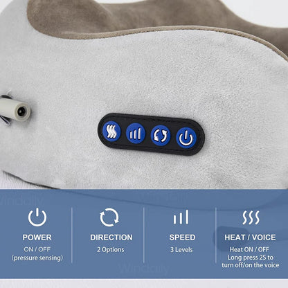 Electric Neck Massager With Heat Vibration 3D Kneading Shiatsu Massage, U Shaped Pillow For Shoulder Support