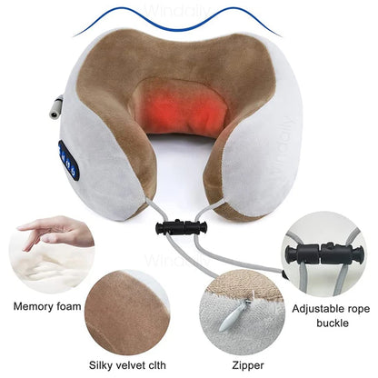 Electric Neck Massager With Heat Vibration 3D Kneading Shiatsu Massage, U Shaped Pillow For Shoulder Support