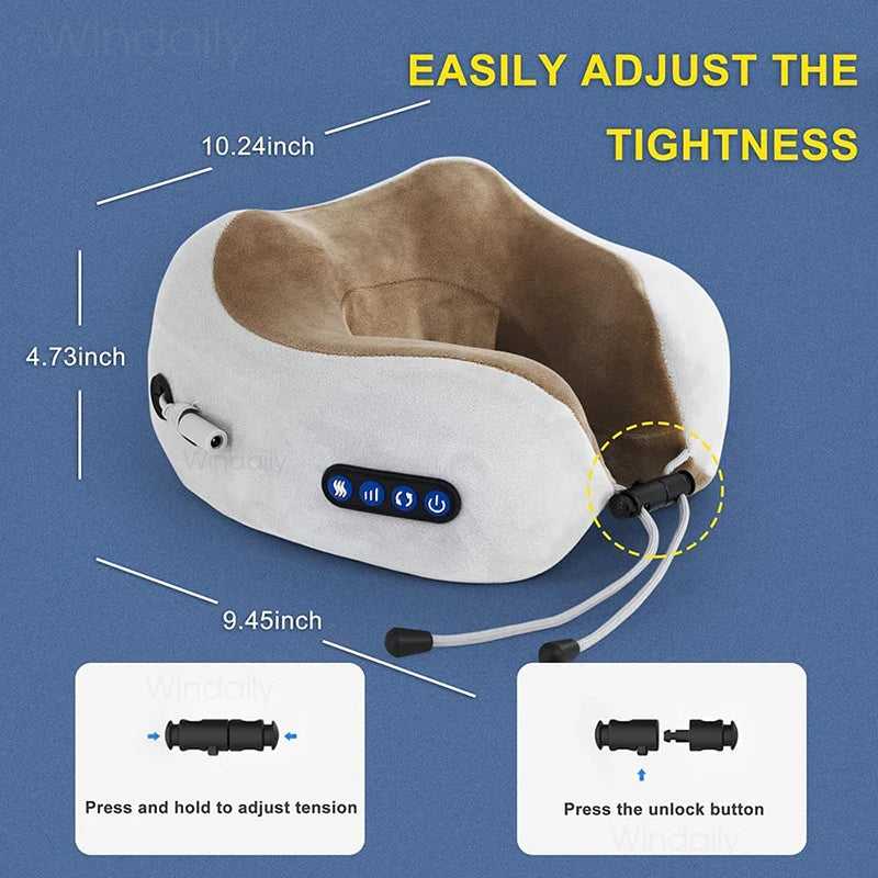 Electric Neck Massager With Heat Vibration 3D Kneading Shiatsu Massage, U Shaped Pillow For Shoulder Support