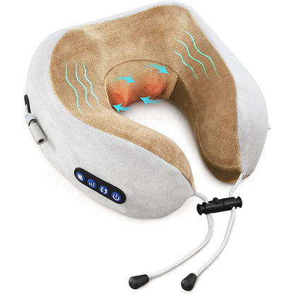 Electric Neck Massager With Heat Vibration 3D Kneading Shiatsu Massage, U Shaped Pillow For Shoulder Support