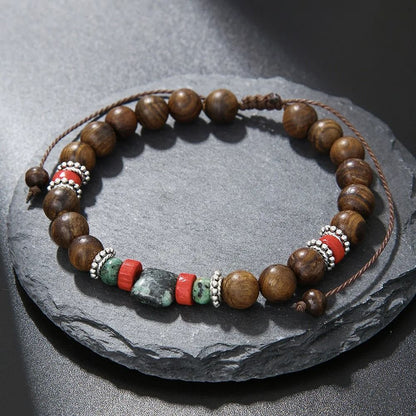 Vintage Beaded Bracelet for Men with Skull and Natural Stone Accents