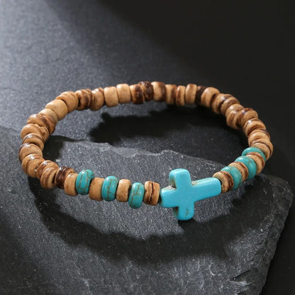 Vintage Beaded Bracelet for Men with Skull and Natural Stone Accents