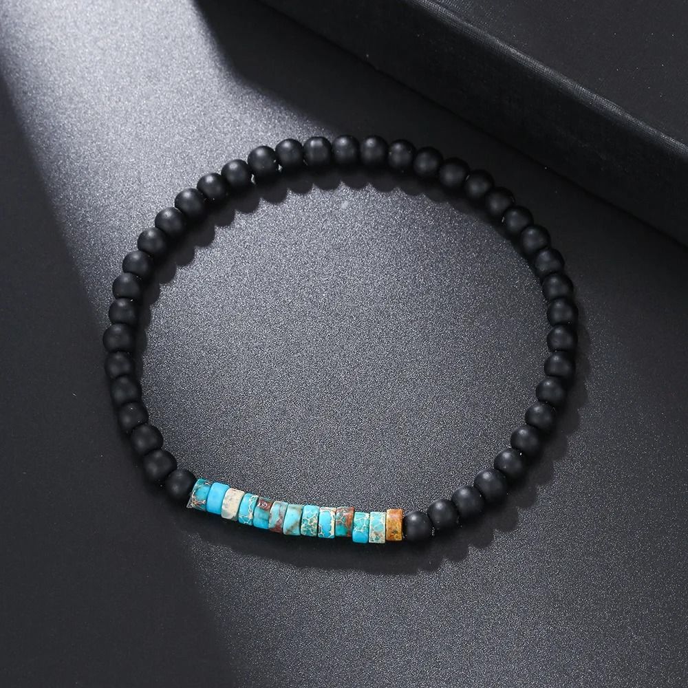 Vintage Beaded Bracelet for Men with Skull and Natural Stone Accents