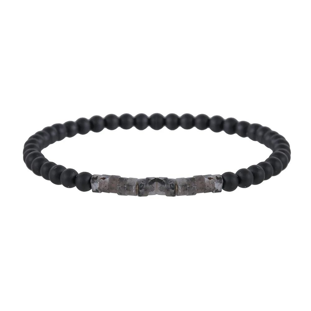 Vintage Beaded Bracelet for Men with Skull and Natural Stone Accents
