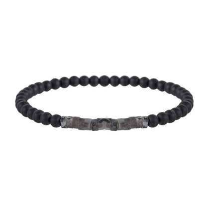 Vintage Beaded Bracelet for Men with Skull and Natural Stone Accents