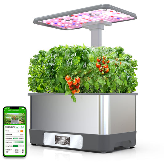 Hydroponics Growing System Kit 8-Pod WiFi Indoor Garden with LED Grow Light & Remote, Soilless Herb Planter Box