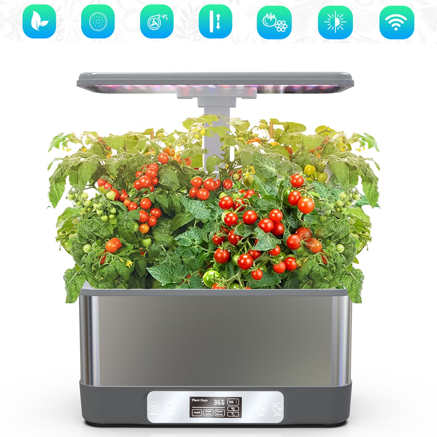 Hydroponics Growing System Kit 8-Pod WiFi Indoor Garden with LED Grow Light & Remote, Soilless Herb Planter Box