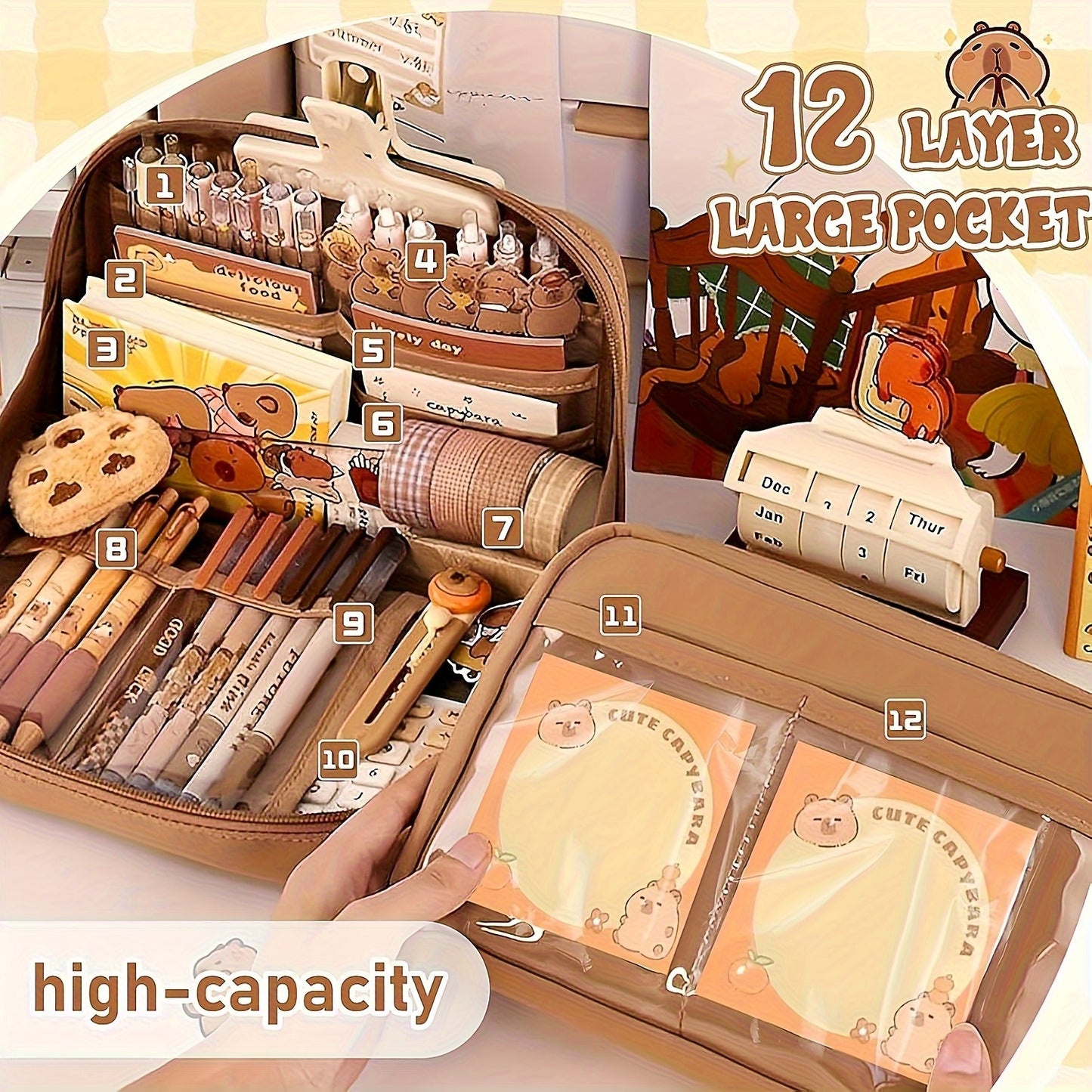 Capybara Stationery Set with Cute Pencil Case and School Supplies