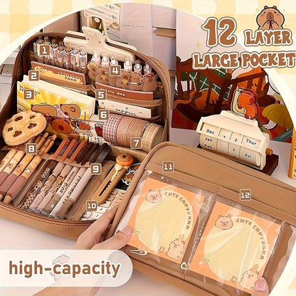 Capybara Stationery Set with Cute Pencil Case and School Supplies