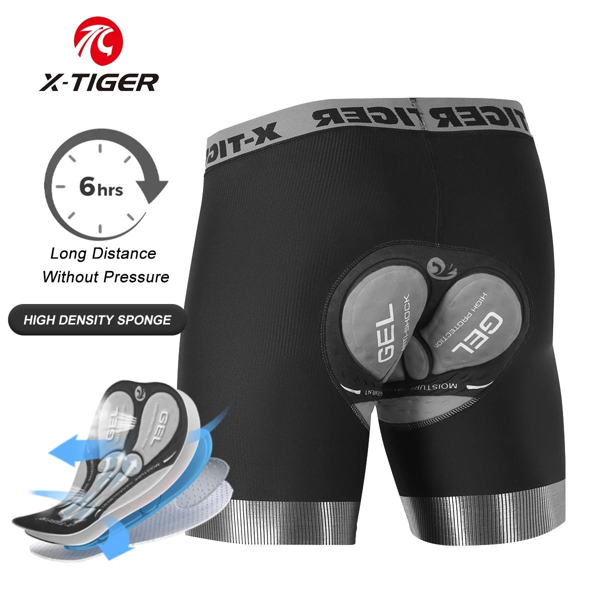 X TIGER Mens Cycling Underwear Shorts 5D Padded Sports Riding Bike Bicycle MTB Liner Shorts with Anti Slip Leg Grips