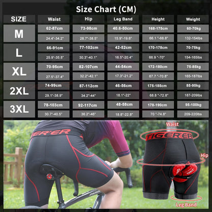 X TIGER Mens Cycling Underwear Shorts 5D Padded Sports Riding Bike Bicycle MTB Liner Shorts with Anti Slip Leg Grips