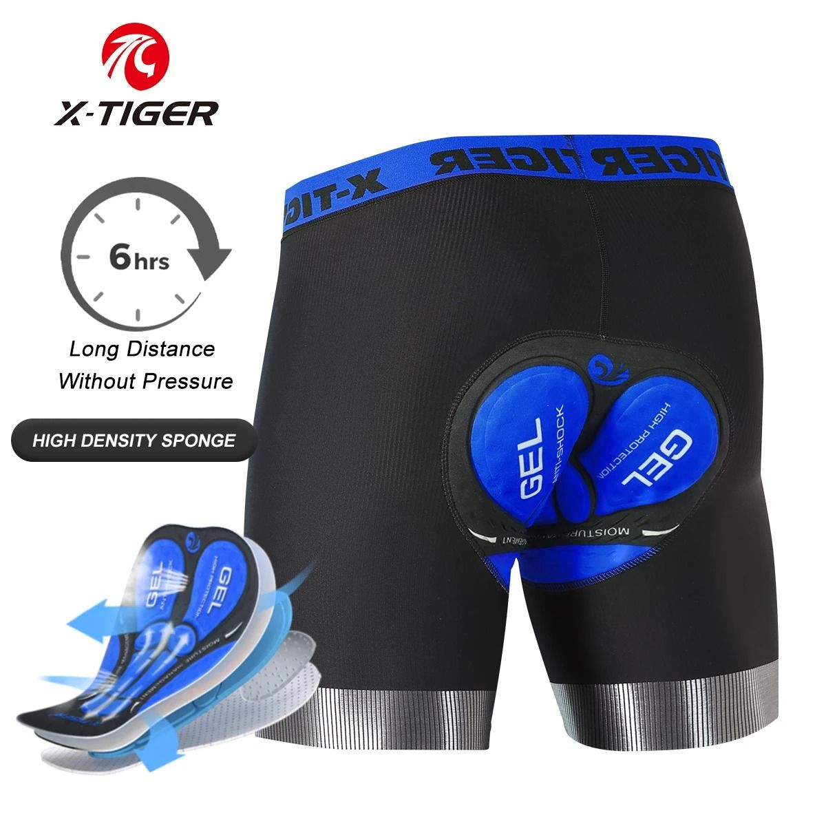 X TIGER Mens Cycling Underwear Shorts 5D Padded Sports Riding Bike Bicycle MTB Liner Shorts with Anti Slip Leg Grips