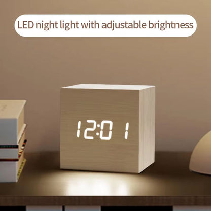 Minimalist Wooden LED Alarm Clock – Sound-Activated Display with Temperature for Bedroom or Office Decor