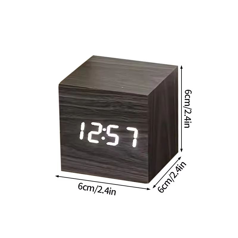 Minimalist Wooden LED Alarm Clock – Sound-Activated Display with Temperature for Bedroom or Office Decor