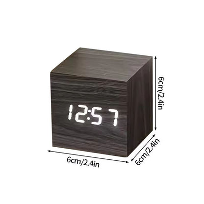 Minimalist Wooden LED Alarm Clock – Sound-Activated Display with Temperature for Bedroom or Office Decor