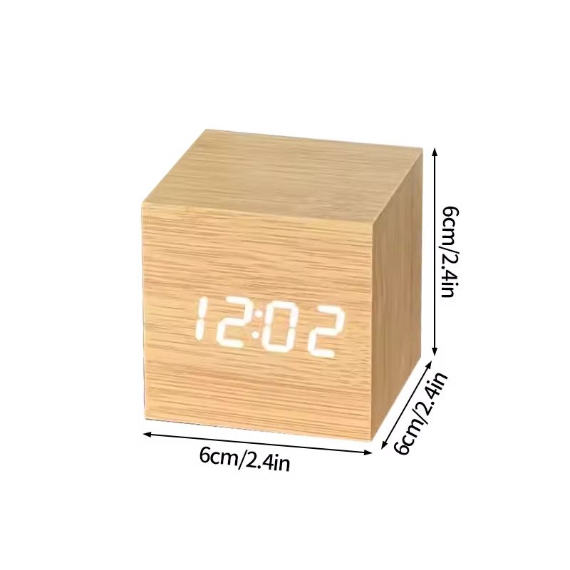 Minimalist Wooden LED Alarm Clock – Sound-Activated Display with Temperature for Bedroom or Office Decor
