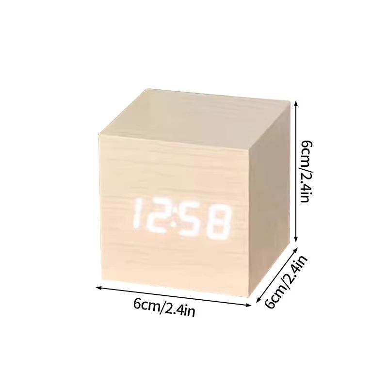 Minimalist Wooden LED Alarm Clock – Sound-Activated Display with Temperature for Bedroom or Office Decor