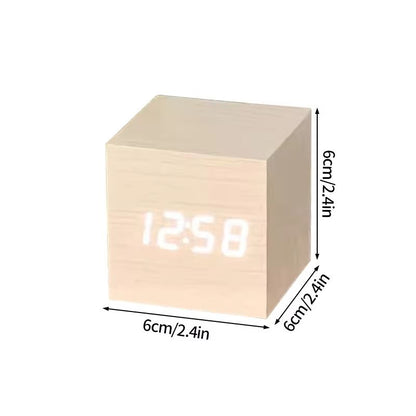 Minimalist Wooden LED Alarm Clock – Sound-Activated Display with Temperature for Bedroom or Office Decor