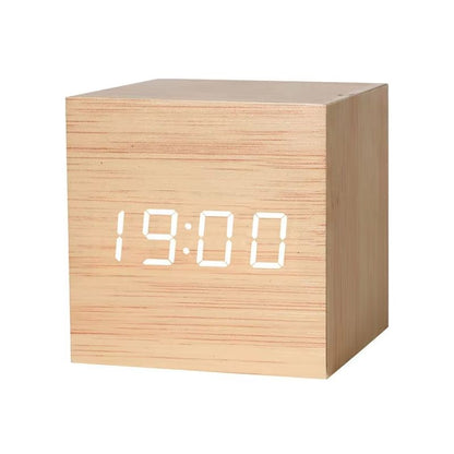 Minimalist Wooden LED Alarm Clock – Sound-Activated Display with Temperature for Bedroom or Office Decor